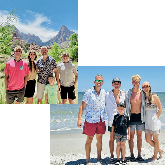 Doctor Young with his family on vacation in the mountains and on the beach