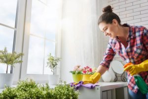 person cleaning