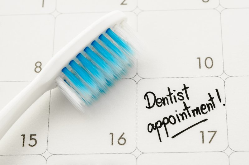 A calendar with a dentist appointment reminder on it.